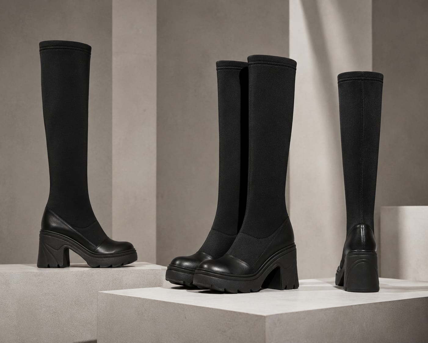Bota Cuero x Textil Eclipse Negro